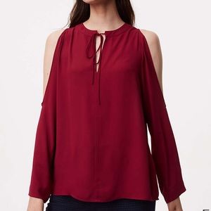 LOFT Women's XXL Tie Neck Cold Shoulder Blouse Red
